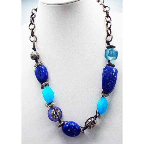 Chico's Jewelry - Chico's Faux Lapis Resin Turquoise Antiqued Chain Necklace 27.5"